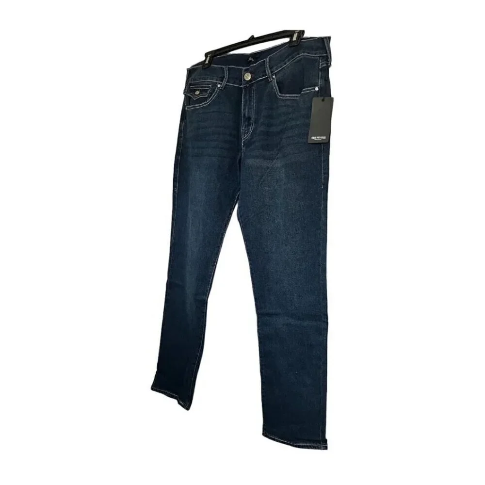 True Religion Mens Dark Wash Geno Flap Pockets Slim Fit Jeans Sz 34 x 32 New